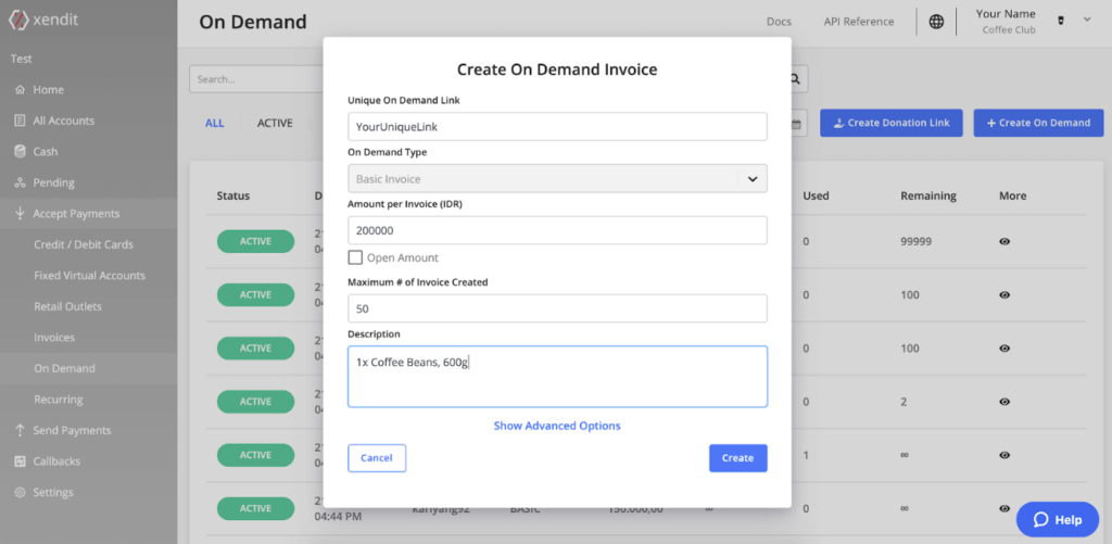 Fill in on demand details