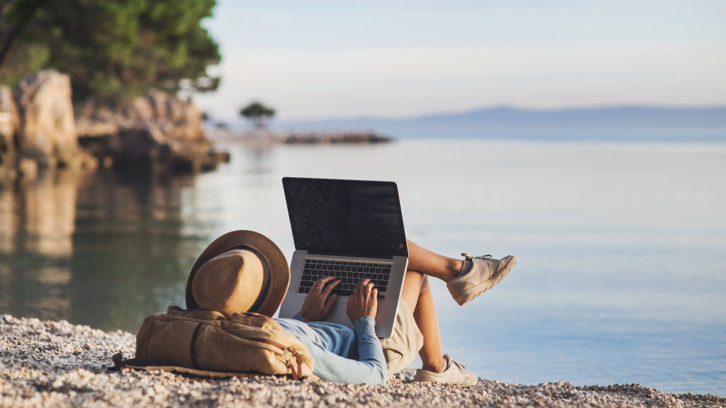 Picture of a traveler working while traveling